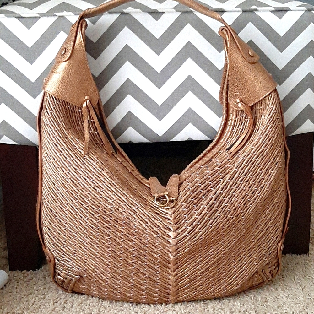 Ferragamo bronze weave shoulder bag